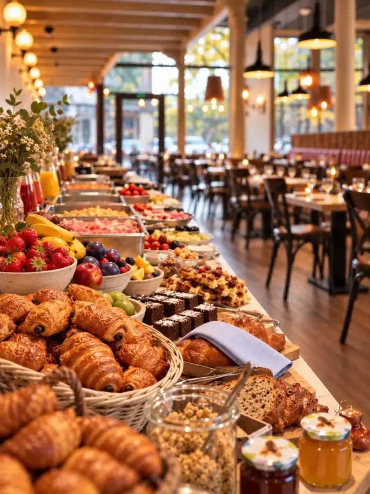 Buffet brunch à La Tour des Légendes — viennoiseries, fruits et buffet